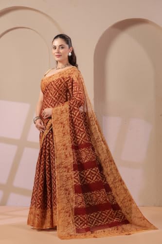 Image of TAMAIRA FASHION Mulmul Pure Cotton Saree For Woman Batik Printed |Office Wear Daily Wear Sarees For Women Without Blouse Piece(Available in 10 Colours)