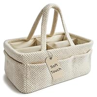 Wickelkorb Beige Flauschig - Wickelorganizer für Babys – Aufbewahrungskorb für Windeln, Feuchttücher und Babyartikel – Perfektes Baby Geschenk, Organizer für Wickeltisch und Wickeltasche