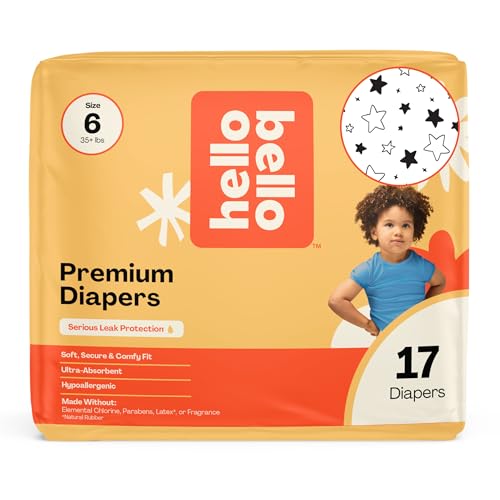 Image of Hello Bello Diapers, Size 6 (35 lbs) Superstars, 17 Count of Premium Disposable Baby Diapers, Hypoallergenic with Soft, Cloth-Like Feel