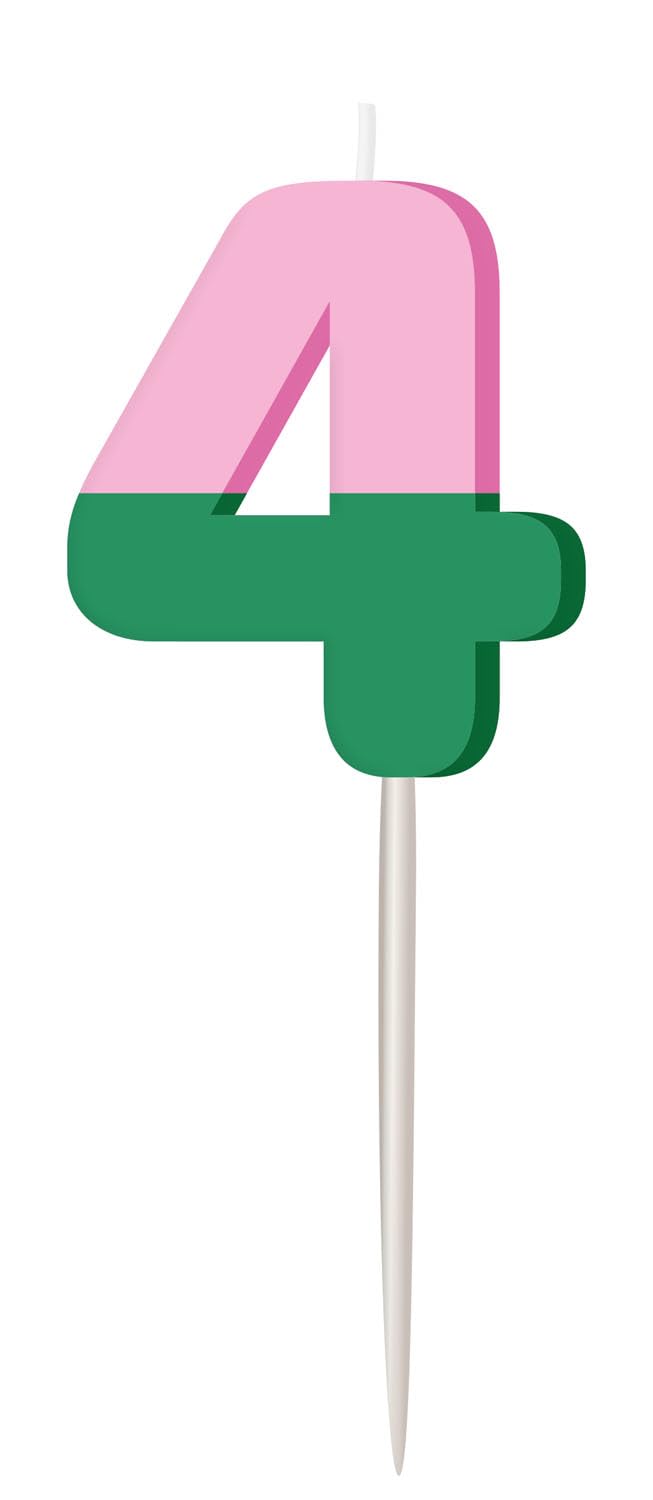 Folat 27793 Birthday and Party Decoration Colourful - Candle - Stripetastic - Number 4 - Party Accessories for Children and Adults