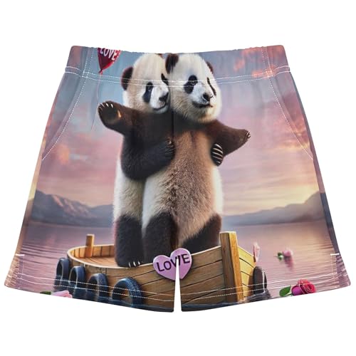 Girls Lounge Shorts Cute Panda Couple Print Youth Summer Casual Comfy Pajama Activewear for Kids Teens, X-Small