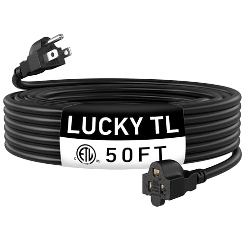 LUCKY TL Indoor Outdoor Extension Cord 16/3 Gauge Black Long Extension Cord 50ft Waterproof Flexible Case Made of Pure Copper 13A 1625W 16AWG SJTW 3 Prong Heavy Duty Wire ETL