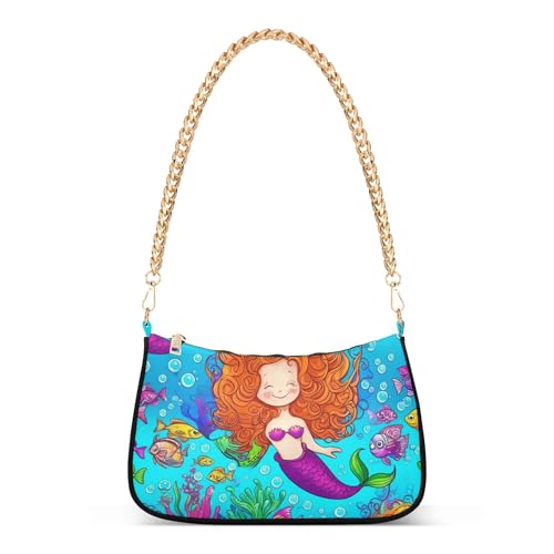 Cute Underwater Mermaid Blue Ladies Shoulder Bag Floral for Women Classic Purse Hobo Totes Aesthetic Clutch Handbags Zipper Closure