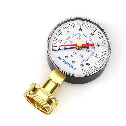 Image of MEANLIN MEASURE 0~150Psi 3 /4 inch Female Water Pressure Test Gauge, 2.5 inch FACE DIAL with Red Indicator Hands, Hydraulic Tester Suitable for Gardens, Water Pipes