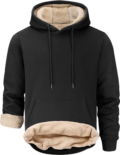 Peakwell Men's Winter Fleece Warm Pullover Sherpa Lined Hoodie Casual Long Sleeve Hooded Sweatshirts, Black, X-Large