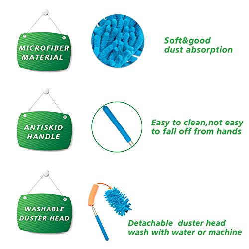 Popvida Microfiber Duster For Cleaning - Color Boxed Chenille Bendable Extendable Pole For Home Office Car Cleaning (Green+Blue) #TOP1