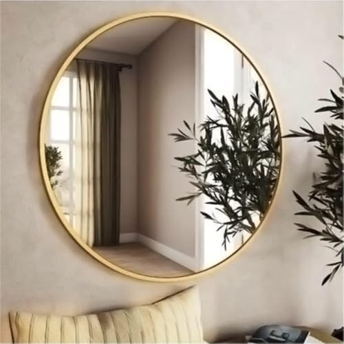 Warmiehomy Round Bathroom Mirror Wall Mounted Makeup Mirror with Frame for Living Room Bedroom Hallway (Φ70cm, Gold)