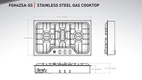 Furrion 7500BTU RV Chef Collection Gas Cooktop with 3x Gas Burners; Pulse Ignition and Cast Iron Grate (Stainless Steel) - FGH4ZSA-SS