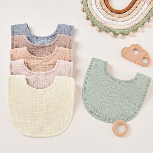 Image of Susurration Muslin Baby Drool Bibs 6Pack Soft Square Adjustable Baby Bandana Bibs for Unisex Girls & Boys