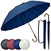 unycos - Paraguas de Golf Resistente al Viento【Grande, XL】 Automático e Impermeable con Mango de Madera, Protección UV para Hombre y Mujer, 120 cm, 16 Varillas | Incluye Funda y Correa (Azul Oscuro)