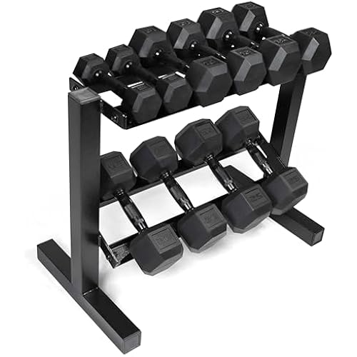 CAP 150 LB Dumbbell Set with 2-Tier Rack, Rubber Hex Free Weights Set, Home Gym Weight Set with Horizontal Storage Rack for Strength Training