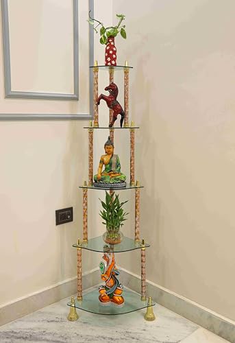 Image of SHREE Glass Wall Shelves || Living Room Stylish || Unique Design with Finish 5 Shelf || Golden ||
