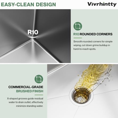 Vivrhintty 24-inch Single Bowl Kitchen Sink, Drop-in/Top-Mount Stainless Steel with Nano Coating, Includes Drain Kit & Fruit Basket, 24"x18"x8" by Vivrhintty - Used condition - Image 7