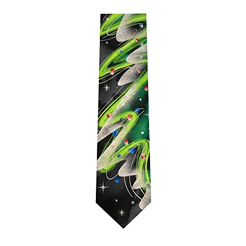 Jerry Garcia Men's Merry Christmas Collection Tinsel Christmas Tree Stars Night Abstract Artwork Black Regular Neck Tie #TOP4