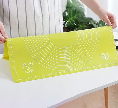 Image of Lukzer Baking Mat with Measurements for Fondant Dough Pastry Roti Chapati & Pizza | Non-Stick Reusable Silicone Kneading & Rolling Sheet Easy to Clean Food Grade 50 x 40 cm (Green)
