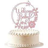 VQOUZVSR Welcome Baby Girl Cake Topper-Rose Gold Glitter circular Girl Cake Topper, for Baby Shower/Birthday Party/Gender Reveal Party Photo Booth Props