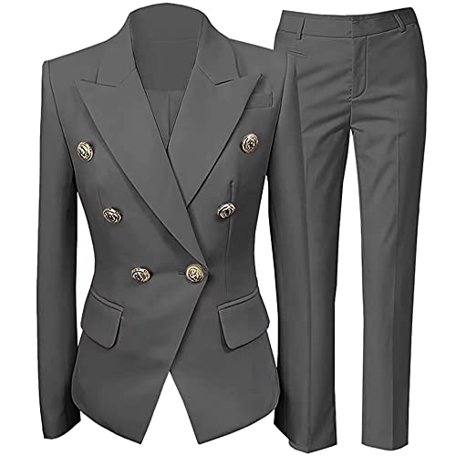 Women's 2 Piece Office Lady Business Suit Set Double-Breasted Office Workwear Slim Suit Slim Fit Blazer Pant,Beige Suit For Women #TOP3