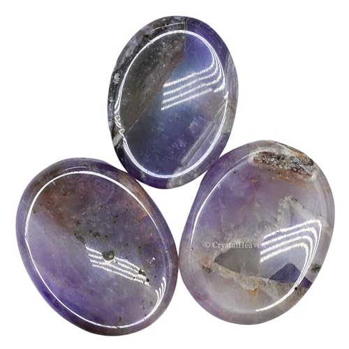 Image of Certified Amethyst Chevron Crystal Thumb Worry Pebbles Stones for Anxiety Stress Relief Massage - AAA Grade Original Healing Gemstone Agate Rubbing Stone for Yoga Meditation Spiritual Reiki Feng Shui