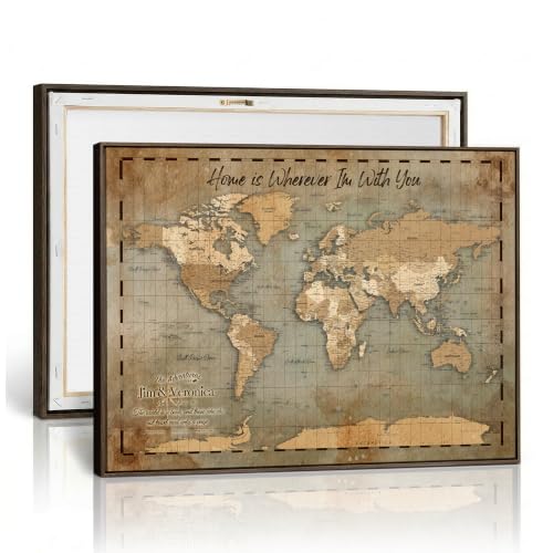 Push Pin World Map Canvas Personalized Travel Tracker Framed Print