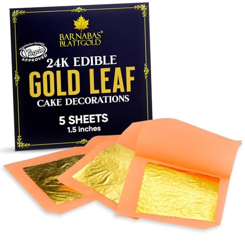 Barnabas Blattgold Edible Gold Leaf 24K - Cake Decorations Loose Gold Leaf Sheets for Cupcakes - 1.5 inches Book of 5