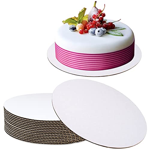 [20 Pack] 10 Inch Round Cake Boards - Grease Proof Cardboard Disposable Cake Pizza Circle Scalloped White Tart Decorating Base Stand