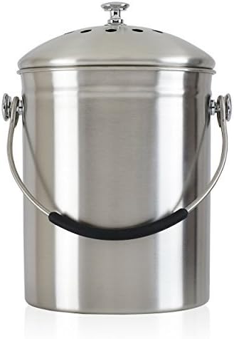 Gold Star Kitchens - Kitchen Compost Bin - Countertop Pail Bucket Container with Lid - Indoor Counter Caddy Bins - Small Food Waste Composter - Surgical Grade Stainless Steel Scrap Trash Can - 1.3 Gal