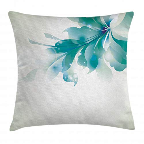 Ambesonne Abstract Throw Pillow Cushion Cover, Big Single Abstract Blue Shades Ombre Flowers Artwork, Decorative Square Accent Pillow Case, 18  X 18 , Eggshell Turquoise