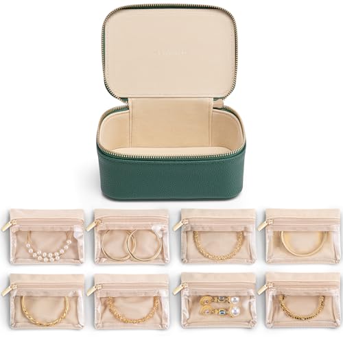 Vlando Jewelry Box with 8 Velvet Jewelry Bags Travel Jewelry Storage Box Petal Hardware Jewelry Organizer for Necklace Rings Earrings Women Gifts for