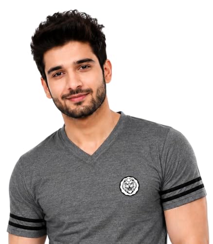 Image of Geum Men's Solid Half Sleeve V-Neck T-Shirt | Soft & Breathable Fabric | Regular Fit | Casual Everyday T-Shirt