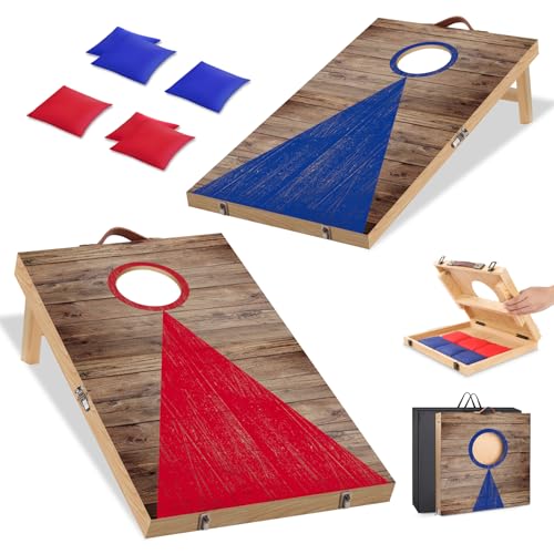 NZQXJXZ Cornhole Spiel Outdoor, 60 x 40 cm Massivholz Premium Corn Hole Boards mit 6 Cornhole Säckchen und Einer Tragetasche, Tragbar Cornhole Toss Set für Erwachsene