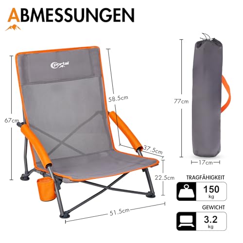 Portal Strandstuhl klappbar leicht Campingstuhl faltbar niedrig 150KG – Ansicht 3