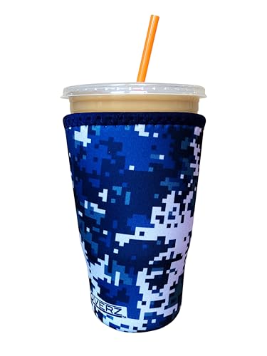 Image of Iced Coffee Sleeve, Insulated Neoprene Cup Sleeve, Fits a 32 Oz. Coffee Cup, Washable and Reusable, Iced Coffee Accessories, Large Marine Digicam