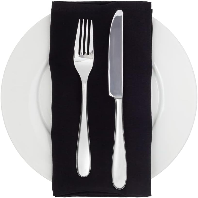 Restaurantware Luxenap 20 x 19.75 Inch Fabric Napkins 10 Machine Washable Restaurant Cloth Napkins - Durable Restaurant Quality Black Polyester Dinner Napkins For Dinner Parties And Weddings