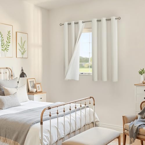 Image of YoungsTex Linen Short Blackout Curtains 40 Inch Length for Bedroom, Rustic Room Darkening Drapes with Grommet Thermal Insulated for Kitchen Bathroom Window, 2 Panels, 42 X 40 Inch