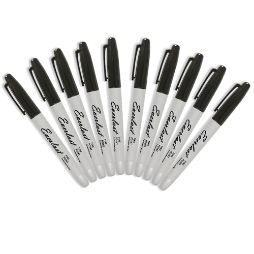 hycodest Permanent Markers Black Marking Pen Fine Tip Oil-based Drawing Pen Quick Drying Ink for Most Surfaces, Applicable to All Series of Hello My Name Is Stickers (10 Black Pens)