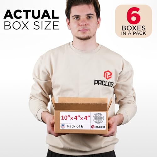 Image of Small Cardboard Boxes 10 inchL x 4 inchW x 4 inchH (Pack of 6) - USA-Made Packing Boxes for Moving, Shipping, or Storage - USPS, UPS, FedEx Approved - Professional Packing Supplies for Moving