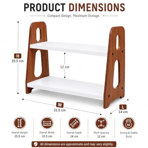 Image of 2 Tier Wooden Spice Rack Organizer for Kitchen Counter | Multipurpose Coffee Station Organizer Shelf | Countertop Storage Rack for Spices, Cups, Jars & Home Decor