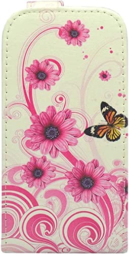 pour Galaxy Ace 4 Blanc avec Fleur Rose Tourbillon Et Motif Papillon PU Étui Housse Clapet Cuir Compatible avec