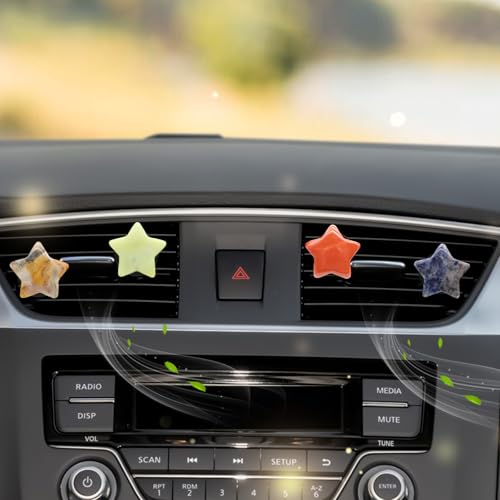 Image of ORIESSE Boho Car Decor,4pcs Stars Car Air Freshener Vent Clips,Natural Stone Crystals Air Vent Clips,Hippie Decorations Accessories for Women,Best Wishes for Lover Friends