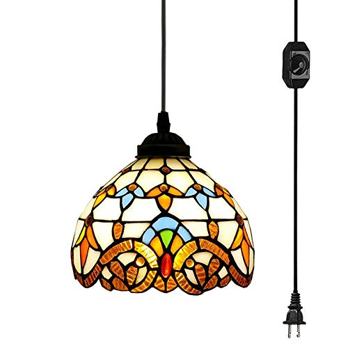 Kiven Plug-In Tiffany Chandelier Handmade Glass Pendant Lamp 15Ft Ul Black Cord With On/Off Dimmer Switch Bulb Not Included (Tb0204) #TOP18