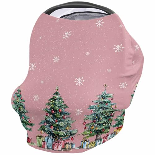 Nursing Cover for Breastfeeding Scarf, Various Xmas Boxes Snowflakes Pine Trees Pink Baby Car Covers Super Soft Multi Use for Canopy Shopping Cart Cover Blanket Stroller Cover