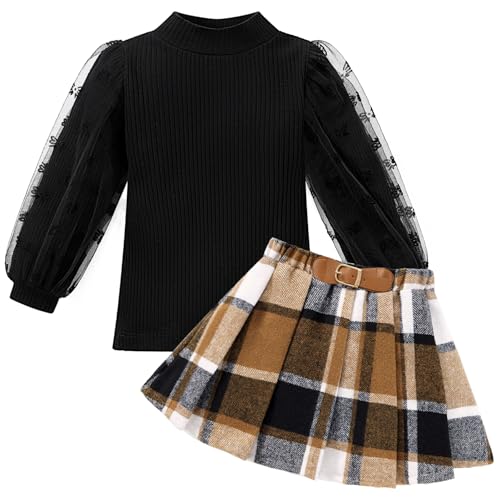 Bkixhv Girls Skirt Set Toddler Outfit Baby Girl Fall Clothes Long Sleeve Tops Plaid Skirts 2 Piece Trendy Clothing cover
