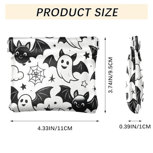 Halloween Ghosts and Bats Squeeze Coin Purse, Leather Coin Purse, Mini Wallet, Compact and Portable, Unisex3