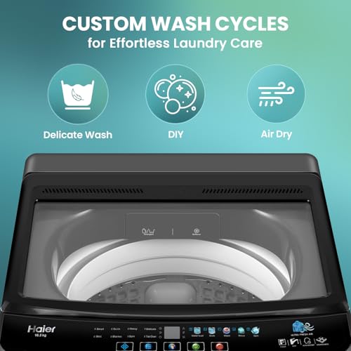 Image of Haier 10.5 Kg, 5 star Ultra Fresh Air, Oceanus Wave Drum 15 Min Quick Wash Fully Automatic Top Load Washing Machine, Dark Jade Silver (ETL105-CAFS8)