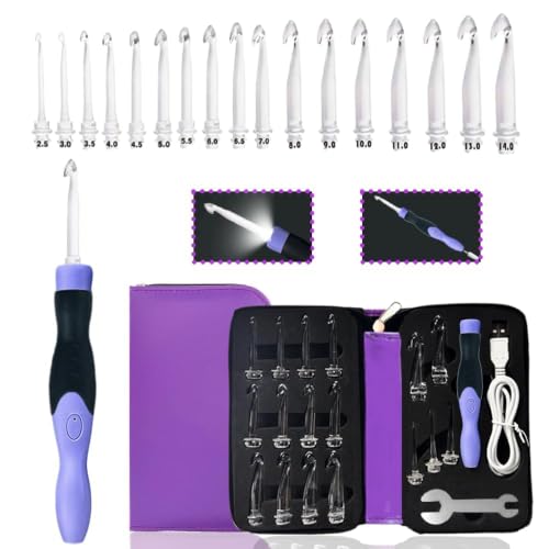 Yarniss 17 Size Lighted Crochet Hooks 2.5mm~14mm...