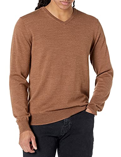 Amazon Brand - Goodthreads Men's Lightweight Merino Wool V-Neck Sweater, Camel, XX-Large