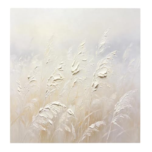 Peinture à l'huile pampa beige : grand tableau mural minimaliste