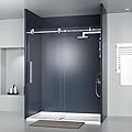 DELAVIN 56-60 in. Frameless Shower Door, Bathroom Sliding Shower Door, 5/16" (8mm) Clear Tempered Glass, SGCC Tempered Glass Door with Explosion-Proof Film