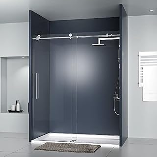 DELAVIN 56-60 in. Frameless Shower Door, Bathroom Sliding Shower Door, 5/16" (8mm) Clear Tempered Glass, SGCC Tempered Glass Door with Explosion-Proof Film