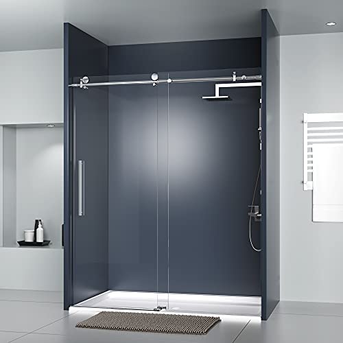 DELAVIN 56-60 in. Frameless Shower Door, Bathroom Sliding Shower Door, 5/16' (8mm) Clear Tempered Glass, SGCC Tempered Glass Door with Explosion-Proof Film